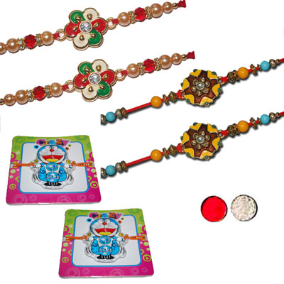 "Zardosi Rakhi - ZR-5310 A (2 RAKHIS), Zardosi Rakhi - ZR-5390 A (2 RAKHIS), RAKHI - KID-7180 A-CODE 055 (2 Rakhis) - Click here to View more details about this Product